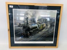 LIMITED EDITION RAILWAY PRINT "THE YORKSHIRE PULLMAN" 147/950 BEARING PENCIL SIGNATURE PHILIP D.