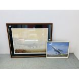 FRAMED "OFF DUTY LANCASTER AT REST" PRINT ALONG WITH A FRAMED "TSR2" PRINT BY SEAN ALBERTS.