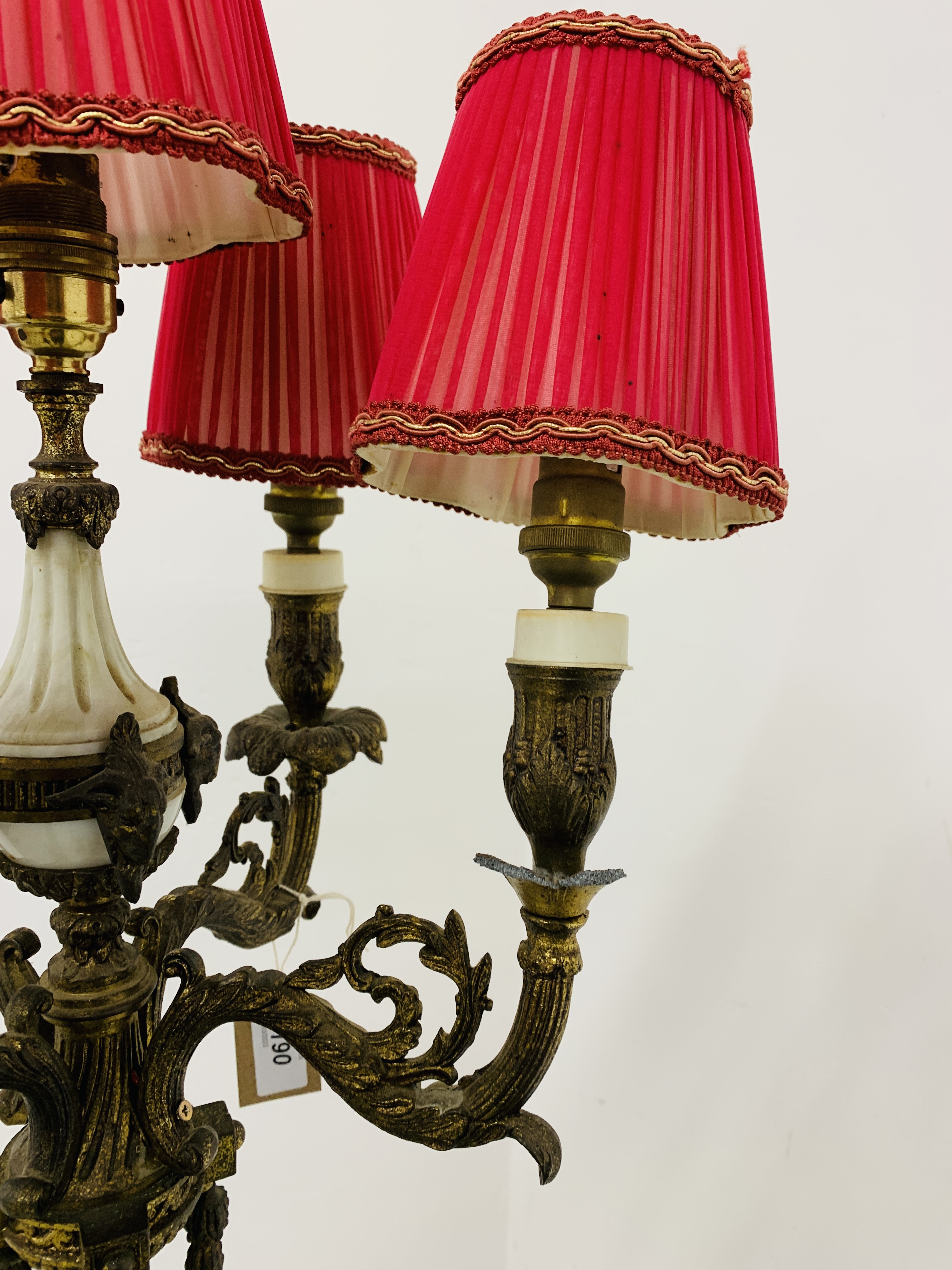 A CORINTHIAN COLUMN FLOOR STANDING FIVE BRANCH LAMP STANDARD THE BASE WITH MARBLE PLATFORM AND CLAW - Image 7 of 16