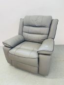 A MODERN GREY LEATHER RECLINER CHAIR.