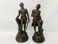 PAIR OF VINTAGE SPELTER FIGURES NELSON & WELLINGTON BEARING SIGNATURE S. KINSBURGER H 45CM APPROX.