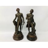 PAIR OF VINTAGE SPELTER FIGURES NELSON & WELLINGTON BEARING SIGNATURE S. KINSBURGER H 45CM APPROX.