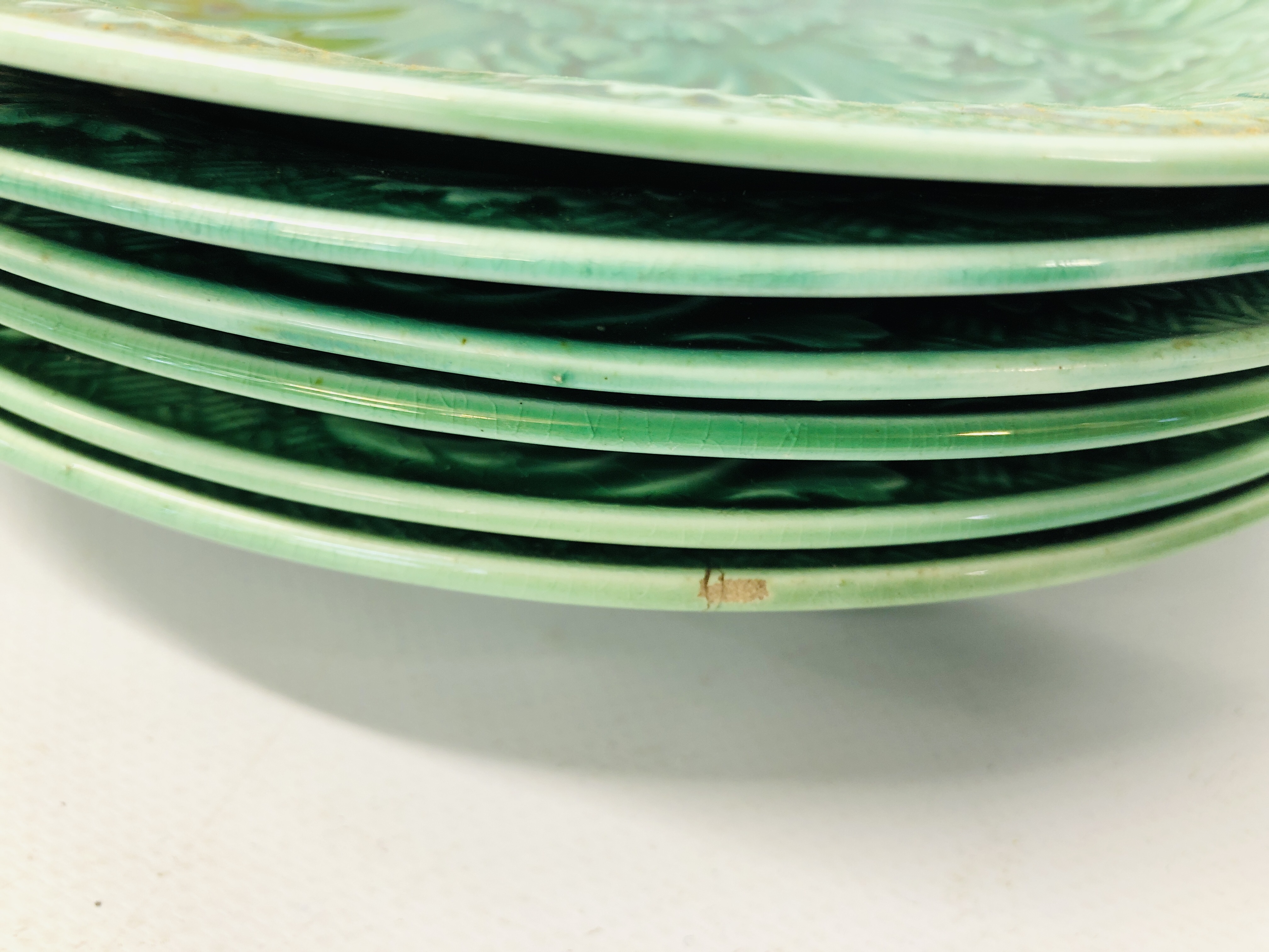 POOLE POTTERY SEAFOOD PATTERN ENTREE DISH, 5 WEDGWOOD MAJOLICA STYLE LEAF DECORATED PLATES, - Image 6 of 17