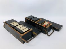 2 FITTED BOXES WITH MAGIC LANTERN SLIDES TO INCLUDE ITALY IN WW1, SAILING SHIPS, ENGLAND ETC.