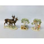 PAIR OF LENOX DISNEY POOH'S PICNIC CANDLESTICKS ALONG WITH A WEST GERMAN DEER STUDY
