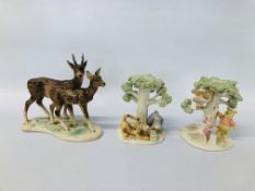 PAIR OF LENOX DISNEY POOH'S PICNIC CANDLESTICKS ALONG WITH A WEST GERMAN DEER STUDY