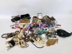 TWO TRAYS CONTAINING ASSORTED COSTUME JEWELLERY AND WATCHES ETC.