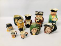 COLLECTION OF 10 ASSORTED CHARACTER AND TOBY JUGS TO INCLUDE BESWICK, STAFFORDSHIRE, CROWN DEVON,