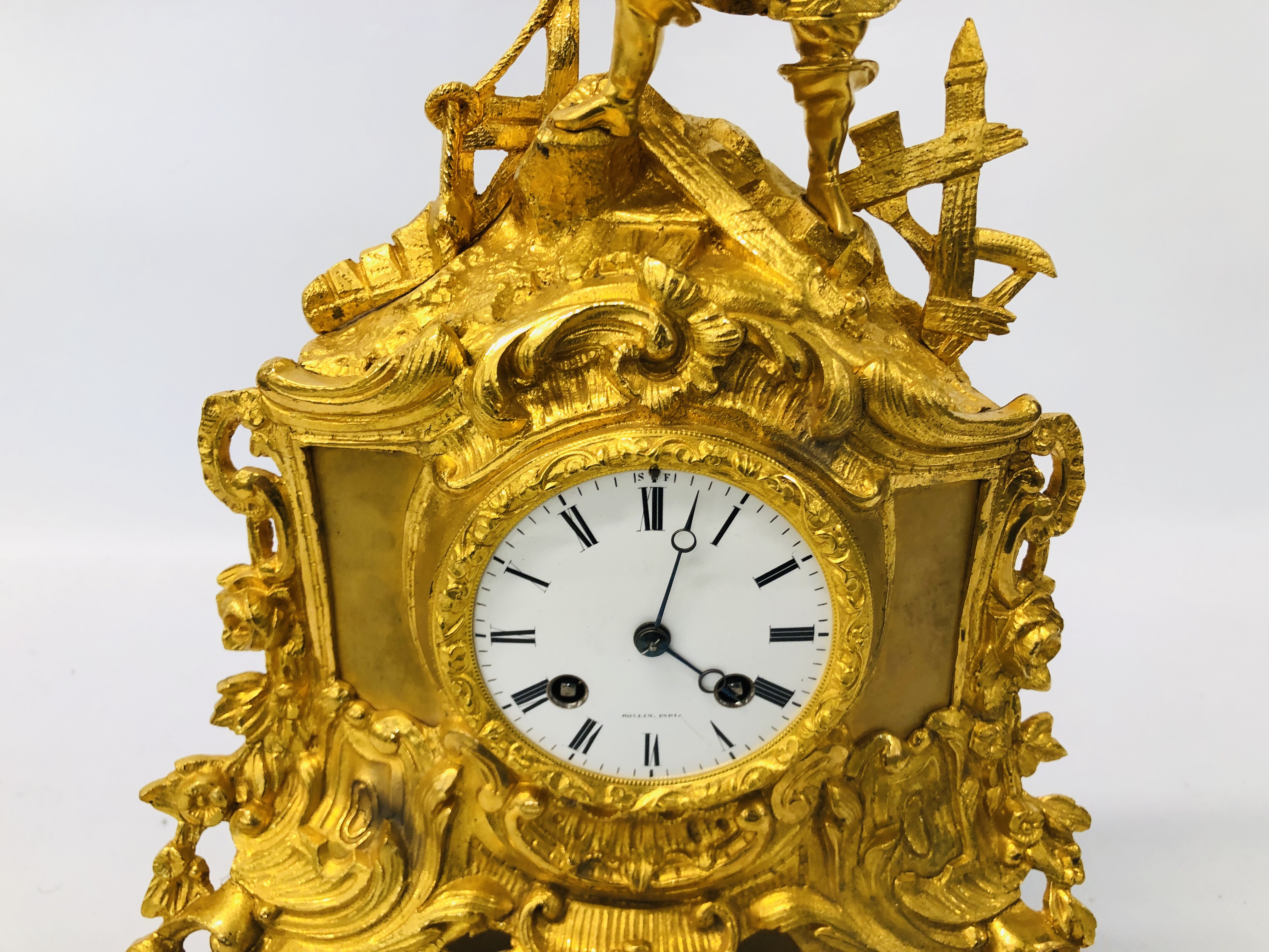 C19TH FRENCH ORMOLU CLOCK MARKED "ROLLIN" PARIS WITH GLASS DOME - Image 4 of 9