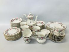 COLLECTION OF FINE BONE CHINA ROSE DECORATED TEA AND DINNER WARE.