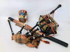 VARIOUS MUSICAL INSTRUMENTS TO INCLUDE BAGPIPES,