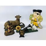 FOUR REPRODUCTION CAST DOORSTOPS TO INCLUDE PIRATE, SUNFLOWER,