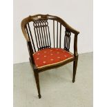 A MAHOGANY EDWARDIAN STRUNG BACK TUB CHAIR