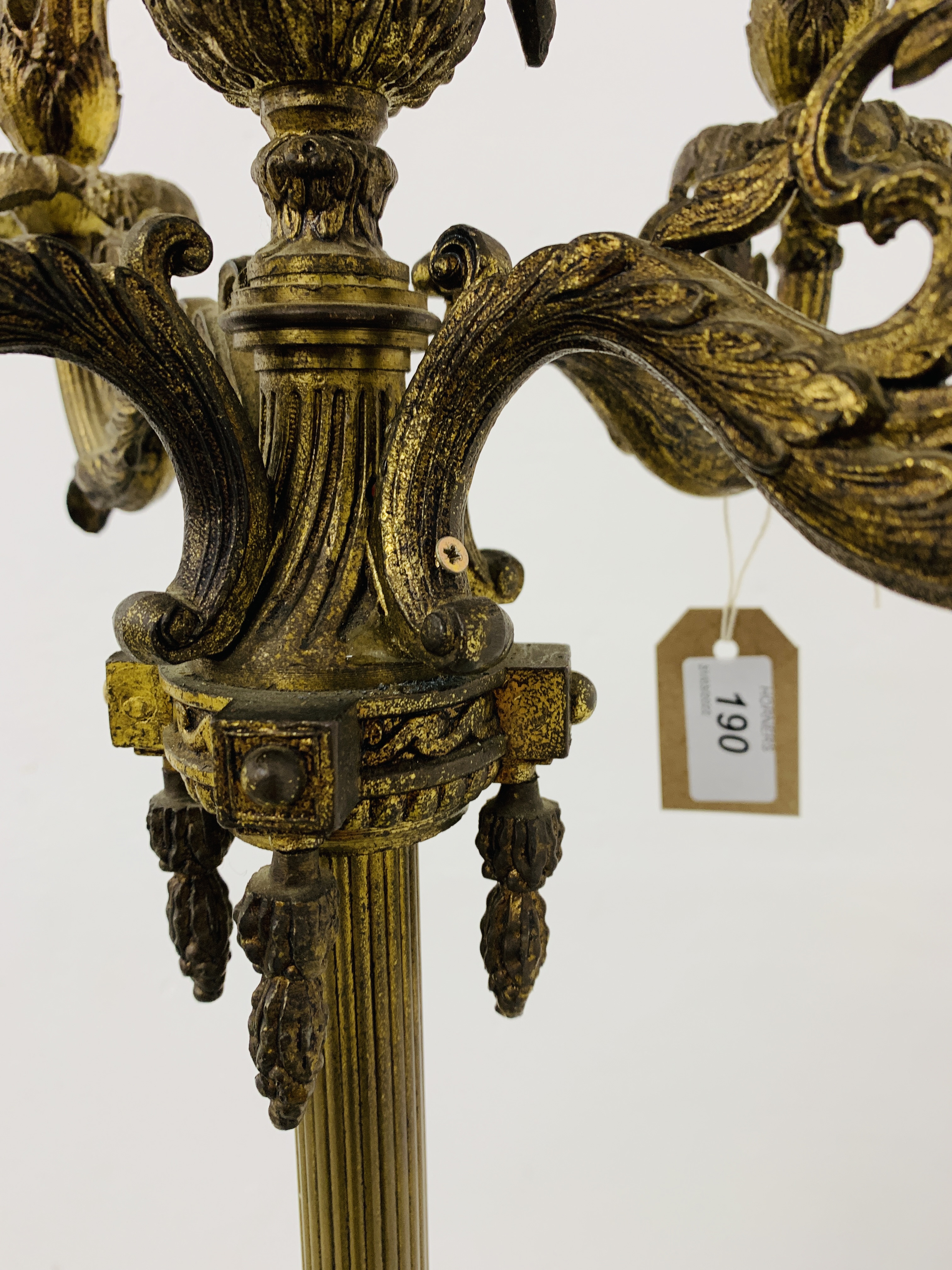 A CORINTHIAN COLUMN FLOOR STANDING FIVE BRANCH LAMP STANDARD THE BASE WITH MARBLE PLATFORM AND CLAW - Image 3 of 16