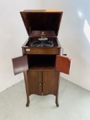 ACADEMY MAHOGANY CASED CABINET GRAMOPHONE W 48CM, D 53CM, H 100CM.