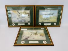 SET OF THREE FRAMED R.A.F. PRINTS TO INCLUDE VICTORY OVER DUNKIRK, MORAL SUPPORT AND DUEL OF EAGLES.