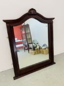 REPRODUCTION HARDWOOD FRAMED ARCHED OVERMANTEL MIRROR HEIGHT 118CM. WIDTH 98CM.