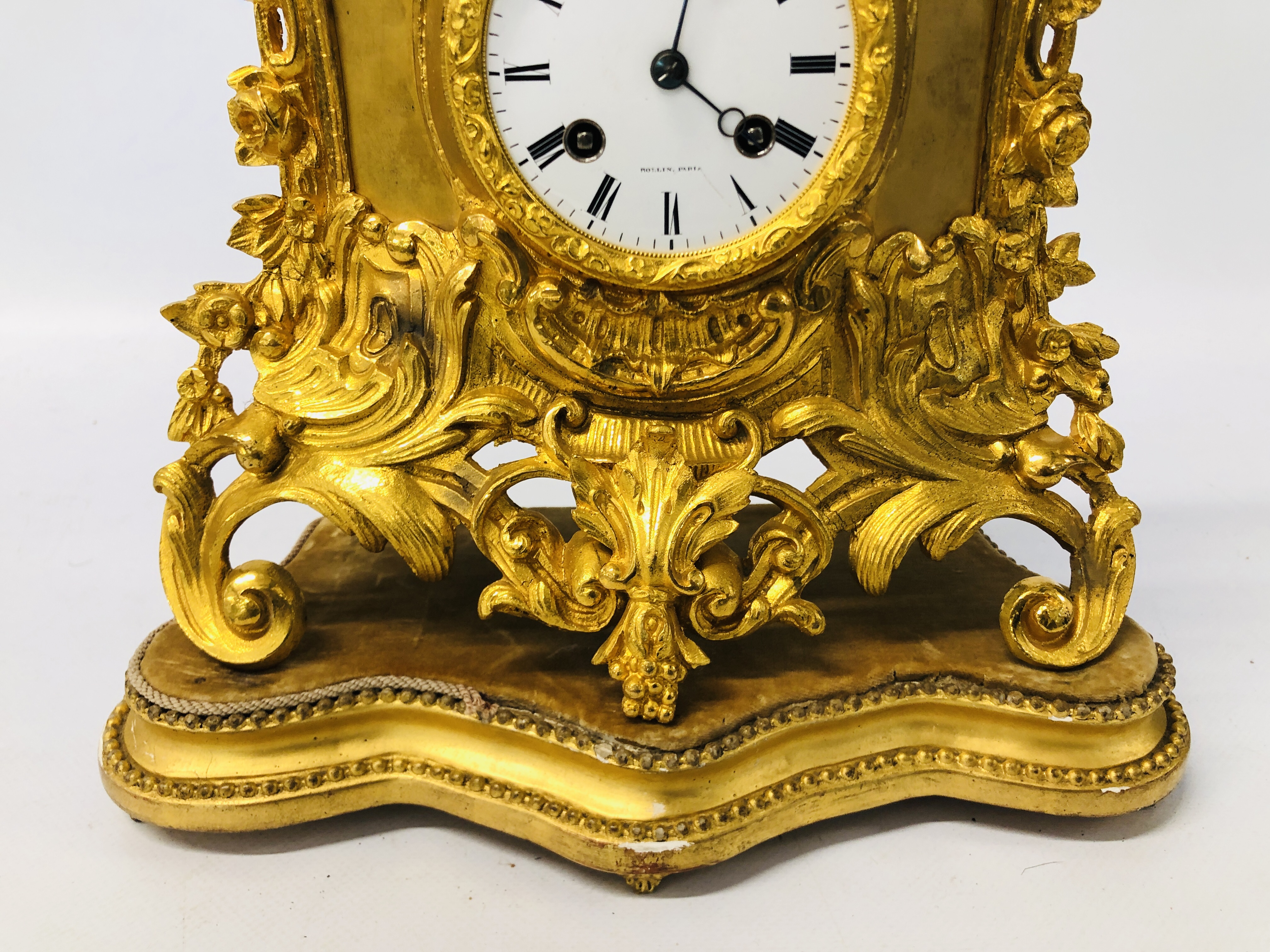 C19TH FRENCH ORMOLU CLOCK MARKED "ROLLIN" PARIS WITH GLASS DOME - Image 5 of 9
