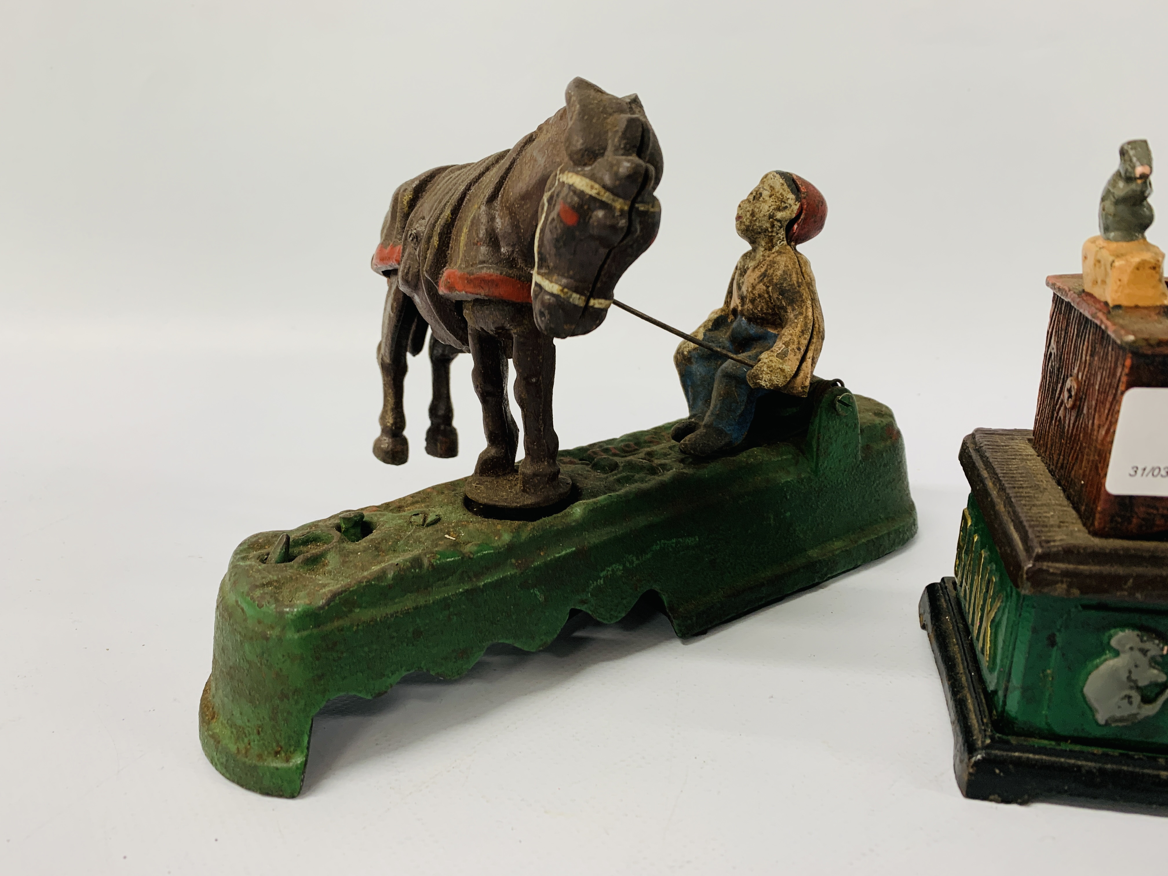 TWO REPRODUCTION CAST METAL MONEY BANKS CAT AND MOUSE, - Image 3 of 3