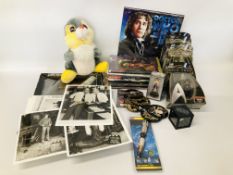 BOX OF COLLECTIBLES MAGAZINES, STAR TREK FIGURES, DOCTOR WHO 1999 CALENDAR,