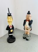 TWO NOVELTY RESIN TOILET ROLL HOLDING FIGURES "STAN LAUREL" AND WAITER HEIGHT 80CM.