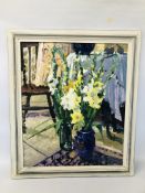 A GEOFFREY CHATTEN STILL LIFE FRAMED OIL ON BOARD W 62.5CM X H 75.5CM.