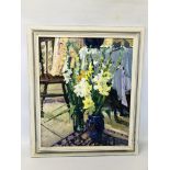 A GEOFFREY CHATTEN STILL LIFE FRAMED OIL ON BOARD W 62.5CM X H 75.5CM.