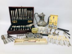 COLLECTION OF ASSORTED LOOSE CUTLERY IN A VINERS CANTEEN AND BOX OF PLATED CUTLERY MOSTLY BOXED