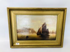 A FRAMED AND MOUNTED OIL ON CANVAS OF A SAILING BOAT BEARING SIGNATURE H. JEBSON W 43CM X H 29CM.