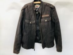 DENIM JACKET WITH HARLEY DAVIDSON MOTORCYCLE STITCHING SIZE MEDIUM.