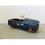 A VINTAGE TIN PLATE PEDDLE POLICE PATROL CAR L 35 INCHES