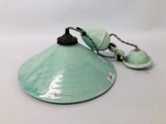 VINTAGE FRENCH TERRE D'HAUTANIBOUT CERAMIC GLAZED RISE AND FALL CEILING LIGHT.