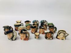 COLLECTION OF 19 MINIATURE ROYAL DOULTON CHARACTER JUGS TO INCLUDE CAPT.