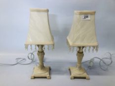 A PAIR OF MODERN DESIGNER CREAM FINISHED TABLE LAMPS - SOLD AS SEEN.