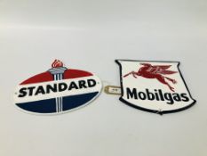 (R) STANDARD OIL PLAQUE + (R) ALUMINIUM MOBIL PLAQUE.