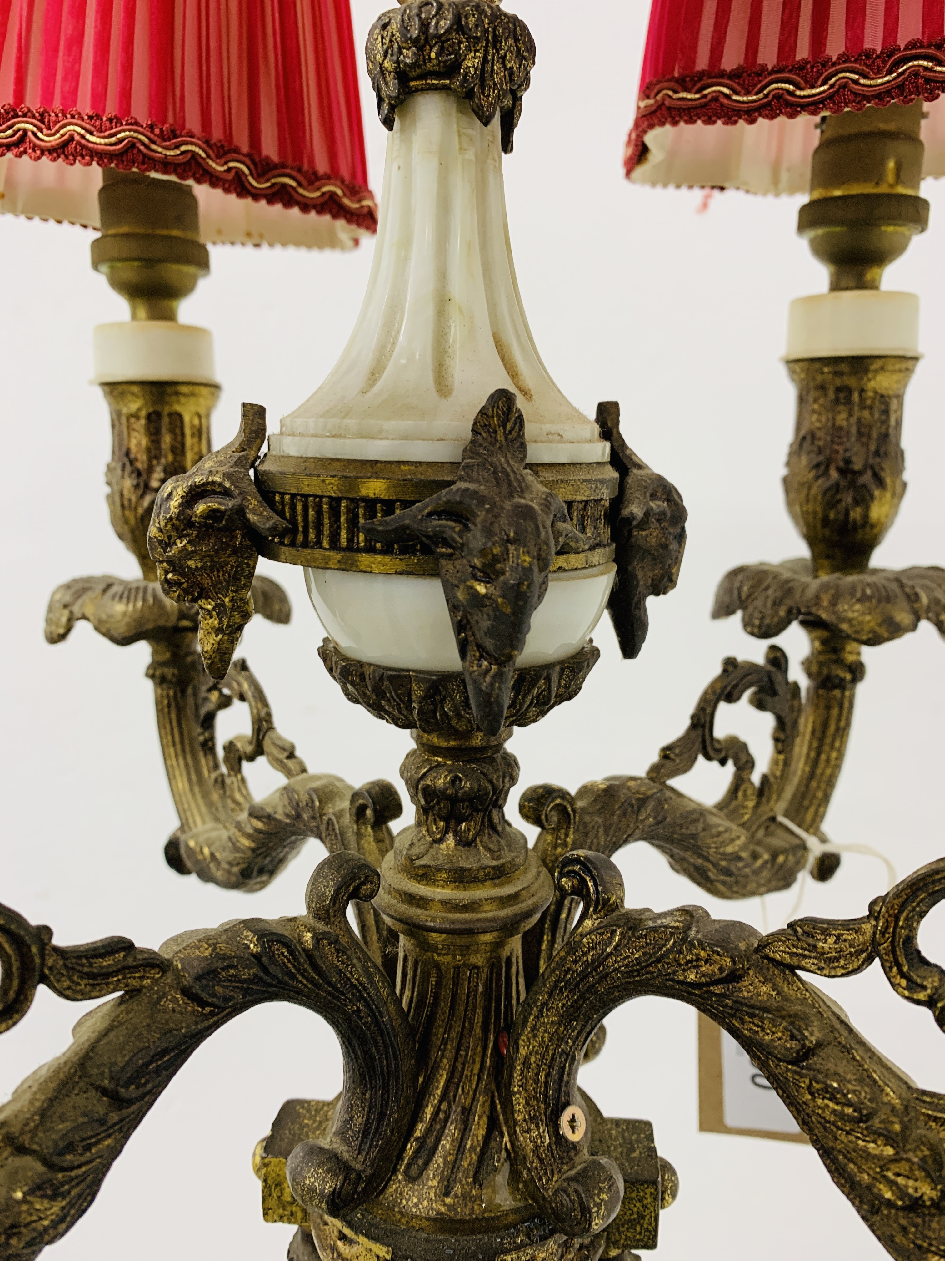 A CORINTHIAN COLUMN FLOOR STANDING FIVE BRANCH LAMP STANDARD THE BASE WITH MARBLE PLATFORM AND CLAW - Image 4 of 16