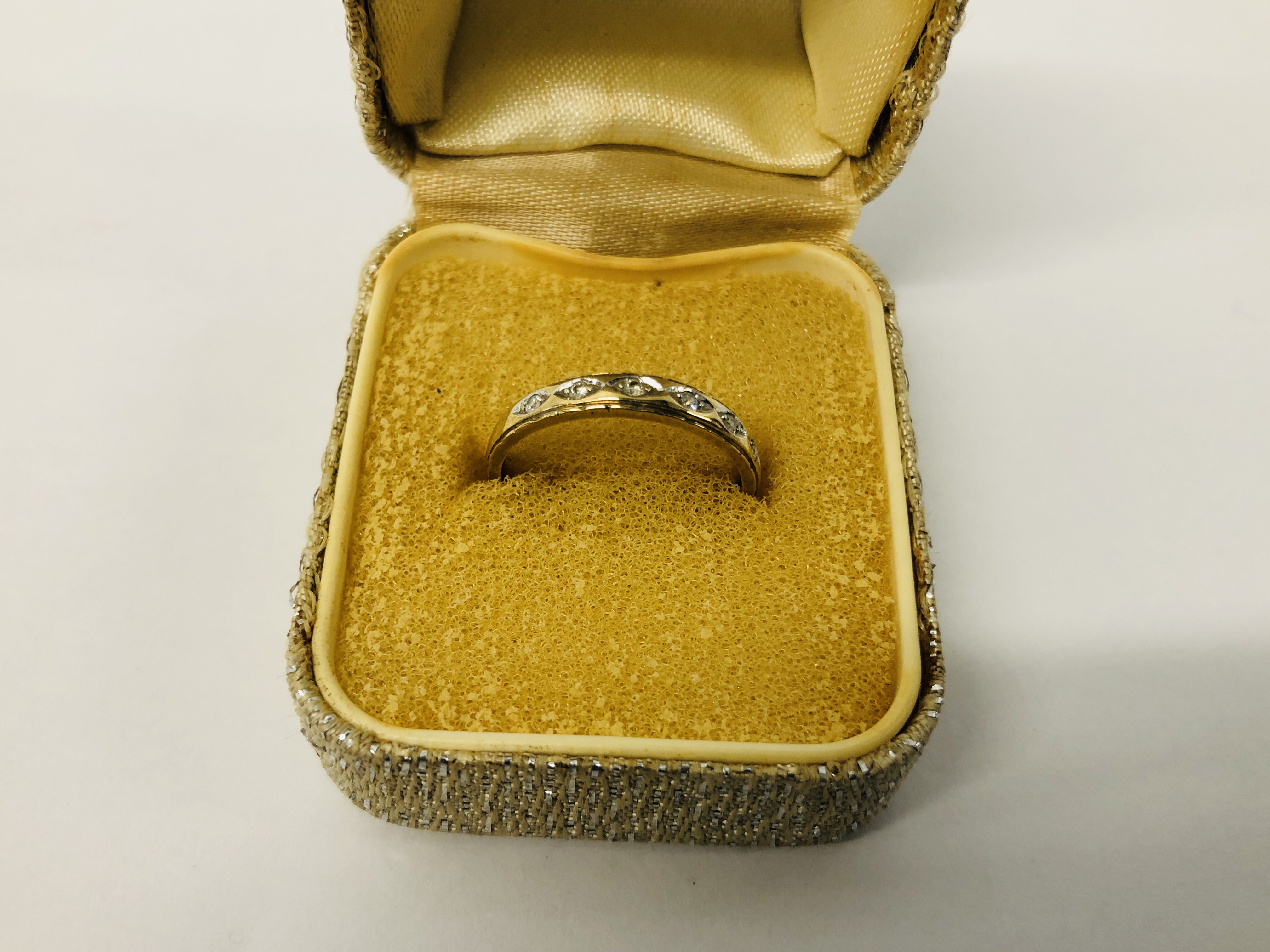 A SIX STONE DIAMOND BAND RING MARKED 9K SIZE J/K. - Image 10 of 11