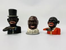 3 X REPRODUCTION CAST METAL MECHANICAL CHARACTER MONEY BOXES TO INCLUDE "THE SALTED PEANUT MAN"