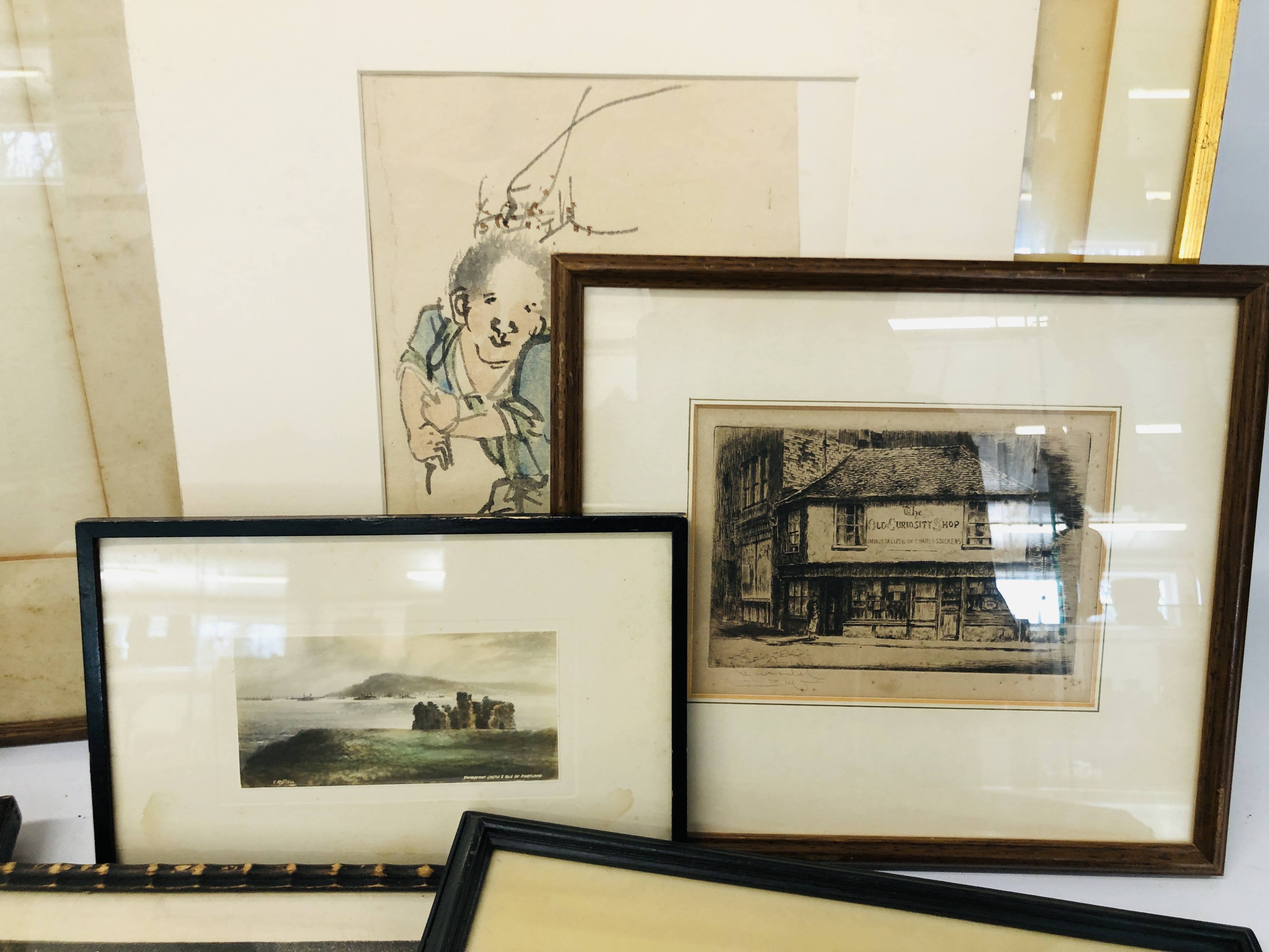 COLLECTION OF 7 ASSORTED ORIENTAL PICTURES AND PRINTS TO INCLUDE A FRAMED SILK + 3 ETCHINGS TO - Image 2 of 11