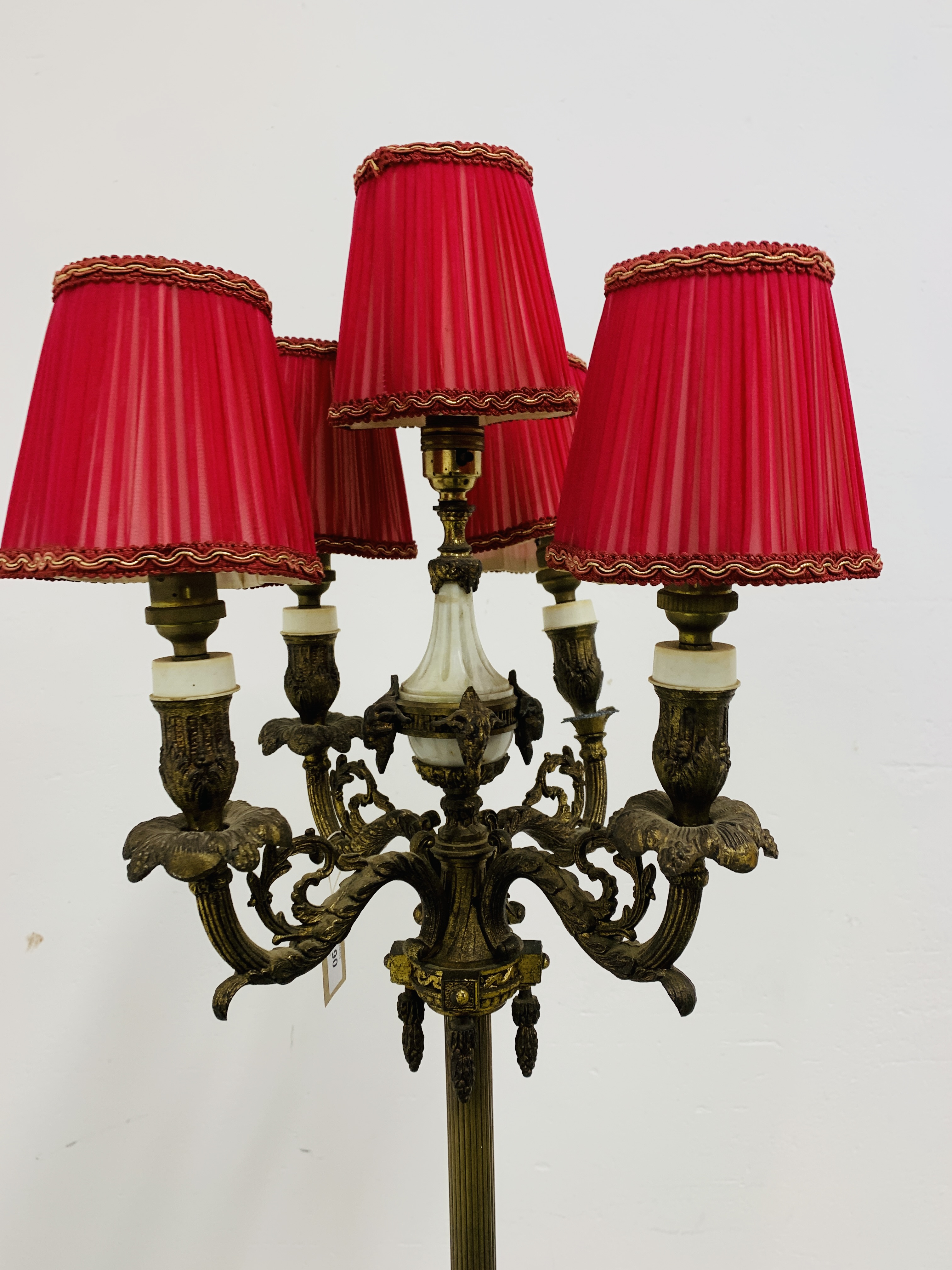 A CORINTHIAN COLUMN FLOOR STANDING FIVE BRANCH LAMP STANDARD THE BASE WITH MARBLE PLATFORM AND CLAW - Image 9 of 16