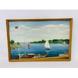 FRAMED OIL ON BOARD "BROADLAND RIVER SCENE" BEARING SIGNATURE W. HORNE.