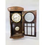 A REGULATOR STYLE WESTMINSTER CHIMING MAHOGANY CASED WALL CLOCK W 33CM, H 72CM.