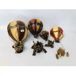 THREE DECORATIVE RESIN HOT AIR BALLOON HANGING ORNAMENTS