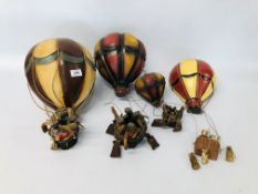 THREE DECORATIVE RESIN HOT AIR BALLOON HANGING ORNAMENTS