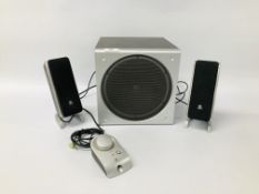 A LOGITECH 2.1 SPEAKER SYSTEM (NO CABLE SUPPLIED) - SOLD AS SEEN.