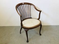 AN EDWARDIAN INLAID BEDROOM CHAIR.