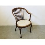 AN EDWARDIAN INLAID BEDROOM CHAIR.