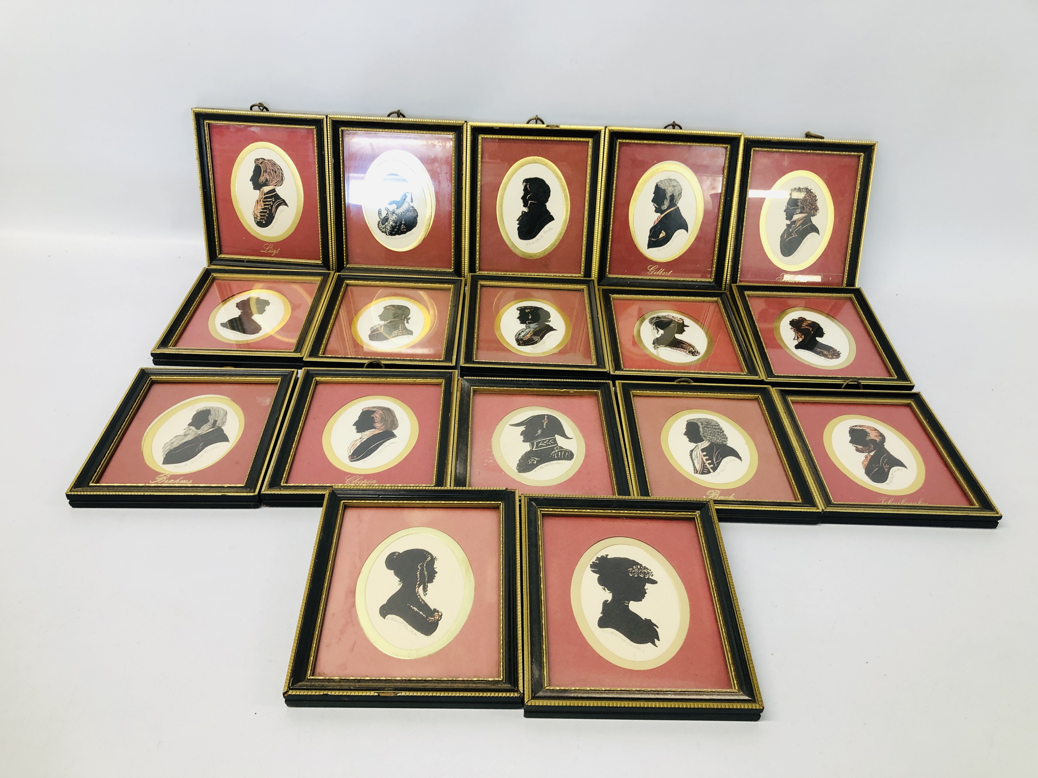 COLLECTION OF 17 "THE PENNYFARTHING GALLERIES" FRAMED SILHOUETTES