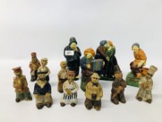 COLLECTION OF 9 STUDIO POTTERY CHARACTER FIGURES "TREMARUK" HEIGHT 12CM.