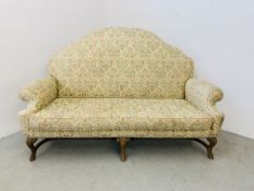 A GEORGE I STYLE WALNUT HUMP BACK SOFA,